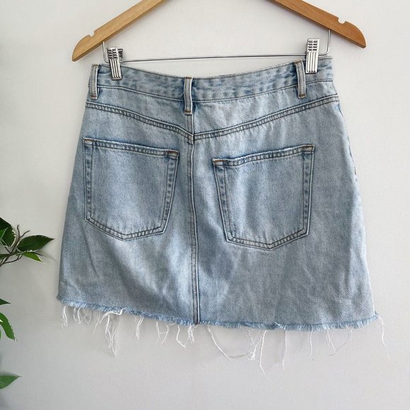 Glassons Womens Skirt Size 10 Denim Light Blue Raw Hem Button Fly - Picture 5 of 7